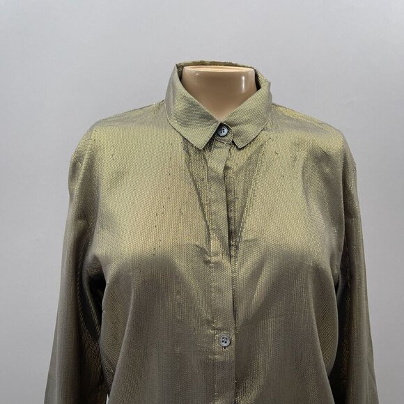 Elizabeth and James Metallic Gold Button-Down Shirt Cotton Silk Blend* Womens M - Picture 3 of 10